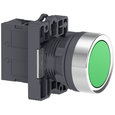 Botão Ø22mm plástico, retorno por mola, verde, NA XA2AA31