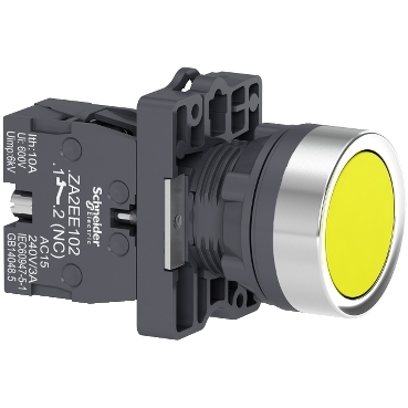 Botão Ø22mm plástico, retorno por mola, amarelo, NA XA2EA51