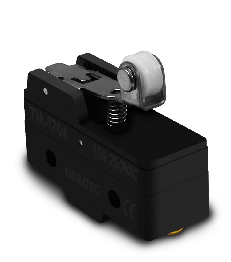 Chave fim de curso com Haste Curta e Roldana TM-1704 com 1 Contato Reversível e Corpo Plástico